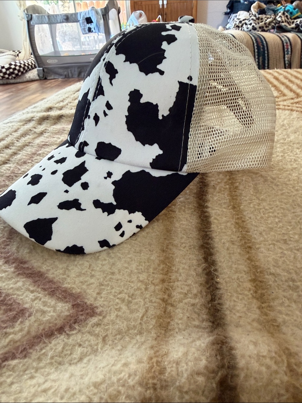 Cow Print Mesh Back Cap - Black & White Trucker Hat